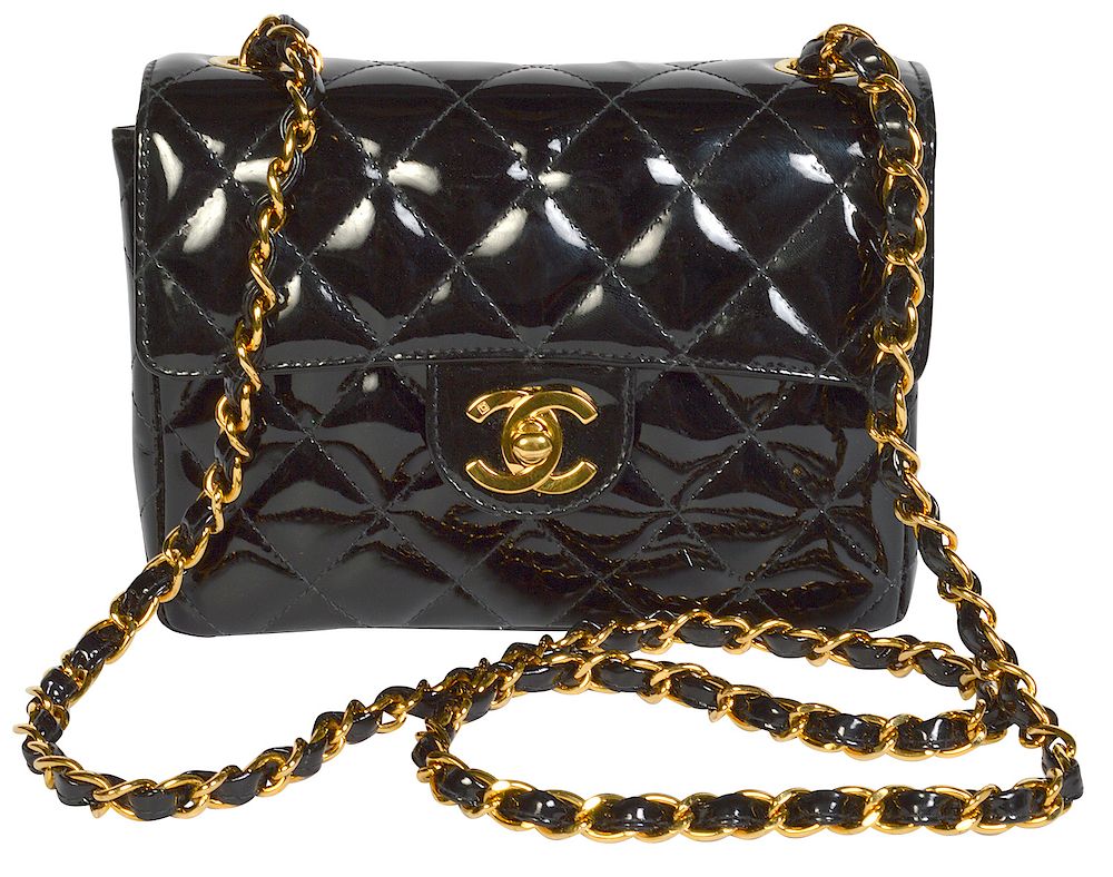 Appraisal: Mini CHANEL Black Quilted Patent Leather Bag Mini Chanel in