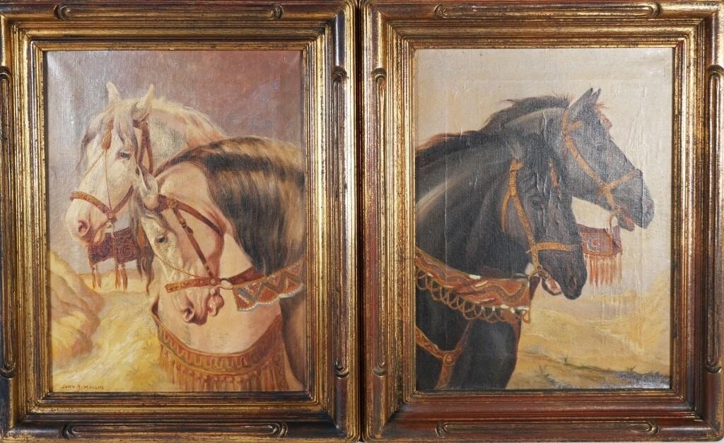 Appraisal: Two oil on canvas paintings of circus horses by John