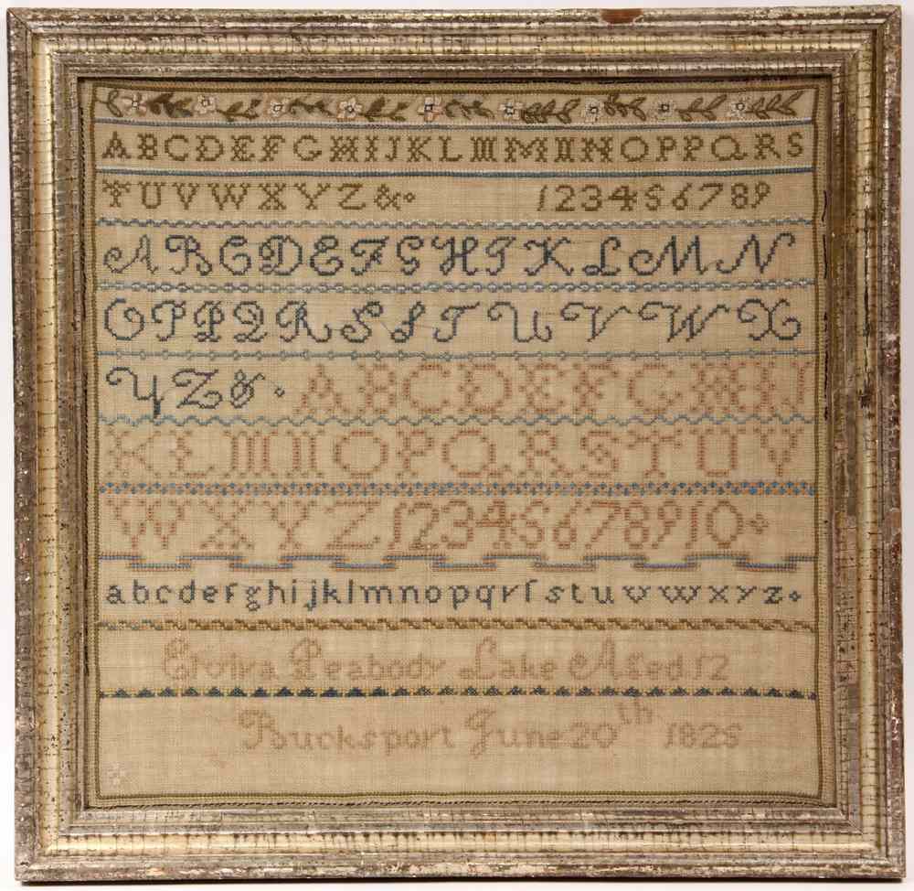 Appraisal: SAMPLER - ABC sampler on linen by Elvira Peabody Lake