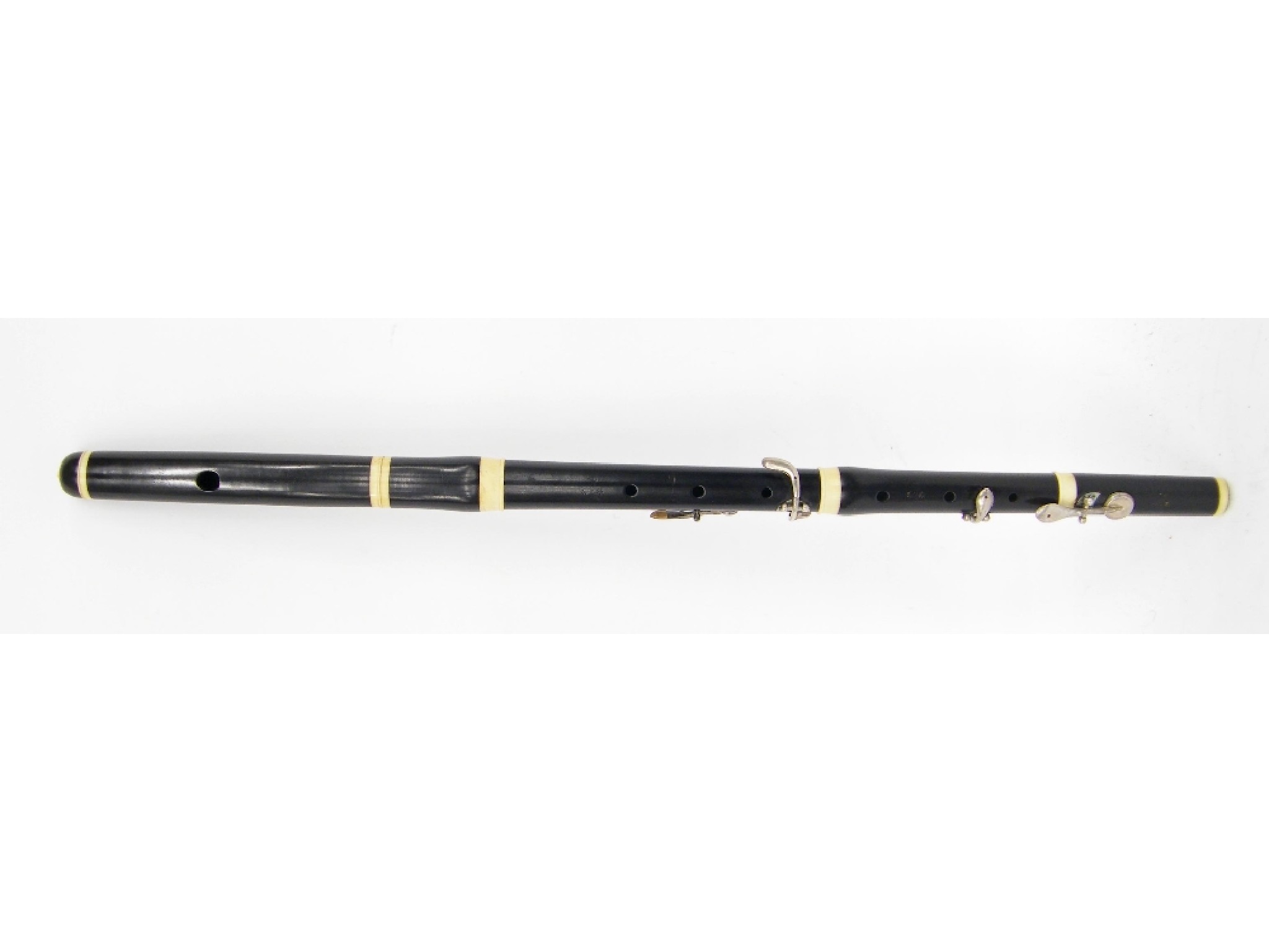 Appraisal: French ebony four keyed flute by and stamped Bouche circa