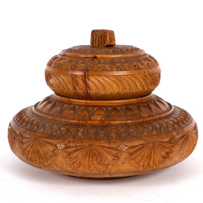 Appraisal: A Swedish profusely carved circular spice box S K U