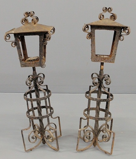 Appraisal: Pair of wrought iron lanterns h