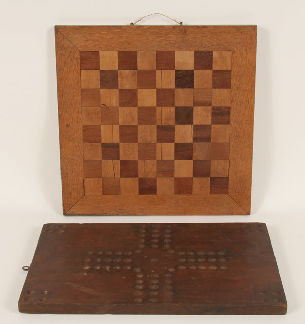 Appraisal: Two hand made folk art game boards one checkerboard with