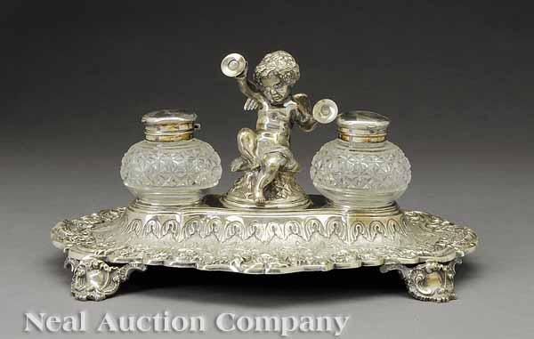 Appraisal: A Late Victorian Silverplate Standish in the Baroque taste with