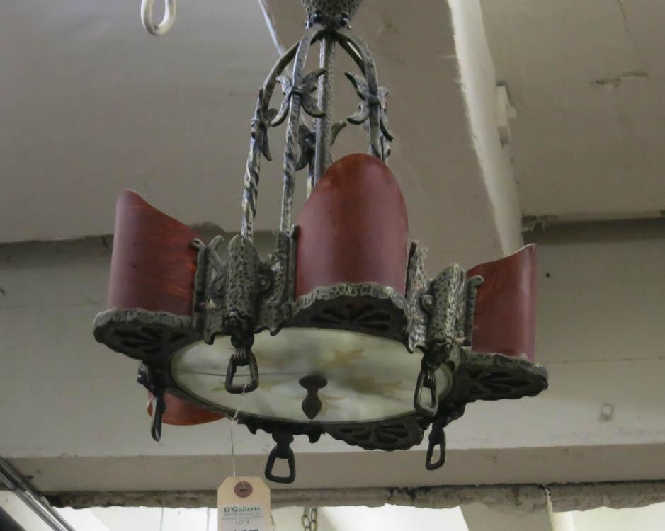 Appraisal: ART DECO FIVE-LIGHT CHANDELIER American c - s of forged