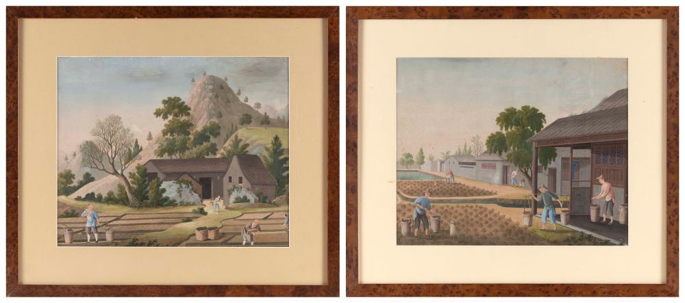 Appraisal: CHINESE SCHOOL CIRCA A PAIR OF WORKS DEPICTING TEA CULTIVATION