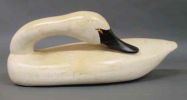 Appraisal: Carved life-size preening swan decoy hollow with lead weight probably