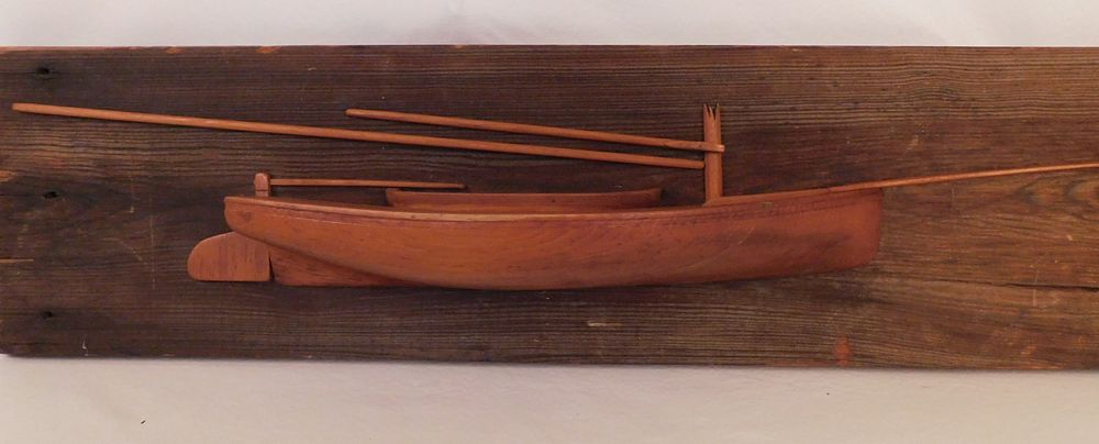 Appraisal: OLD CATBOAT HALF HULL MODEL Old wood half-hull ship model