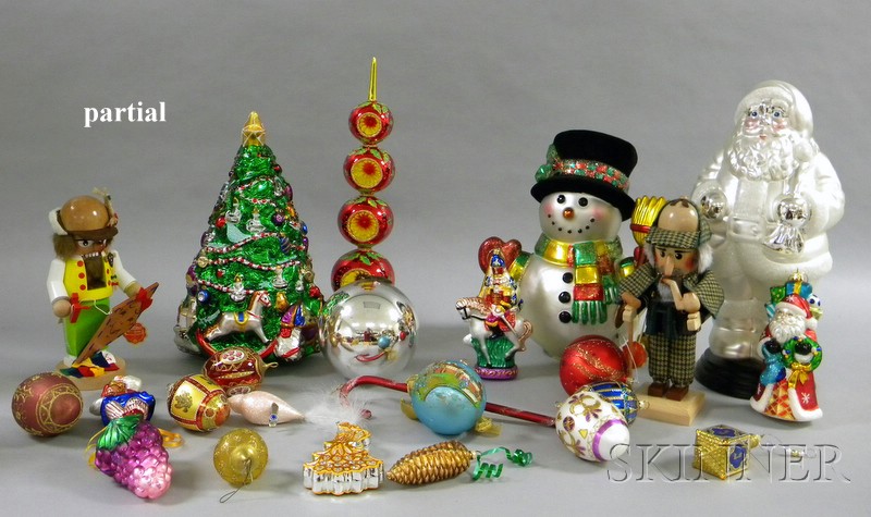 Appraisal: Large Collection of Contemporary Christmas Ornaments and Decorations including glass