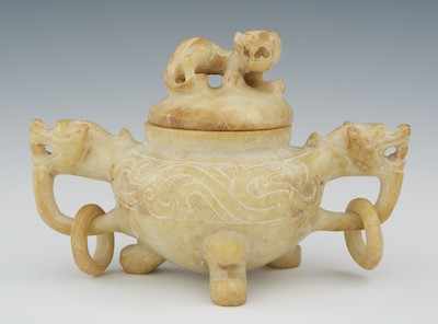 Appraisal: A Chinese Carved Beige Hardstone Censor Beige or cream color