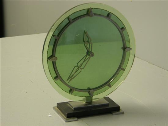 Appraisal: Art Deco Glass Mantel clock with green mirrored back on