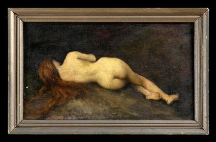 Appraisal: EUROPEAN SCHOOL RECLINING NUDE Oil on canvas x in signed