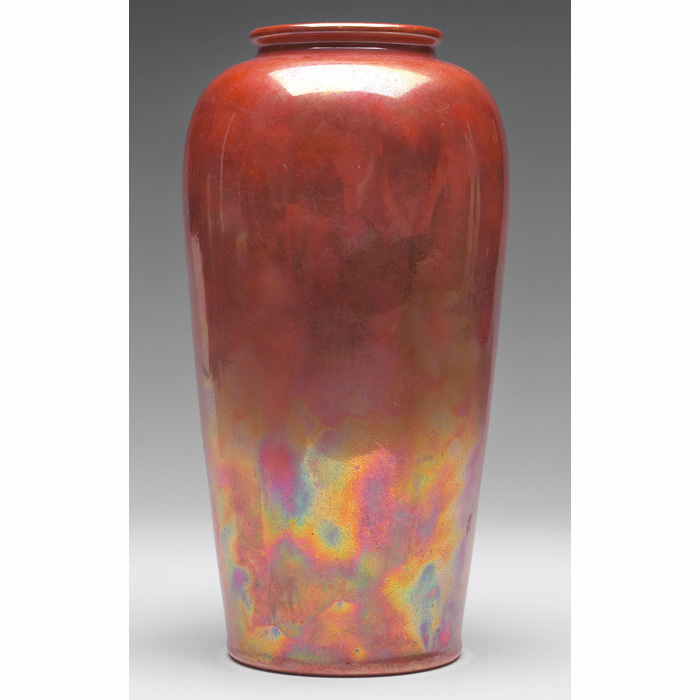 Appraisal: Ruskin vase tapered shape covered in an orange luster glaze