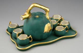 Appraisal: Green Porcelain Coffee Set th c by F D con