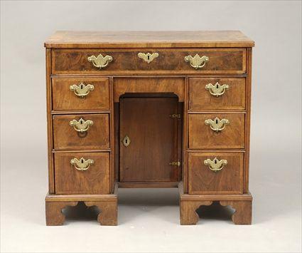 Appraisal: George I-Style Inlaid Walnut and Figured Walnut Knee-Hole Dressing Table