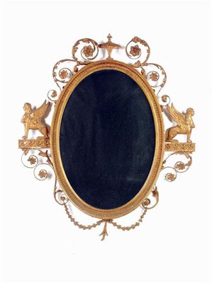 Appraisal: An Adam style giltwood and gesso oval wall mirror the