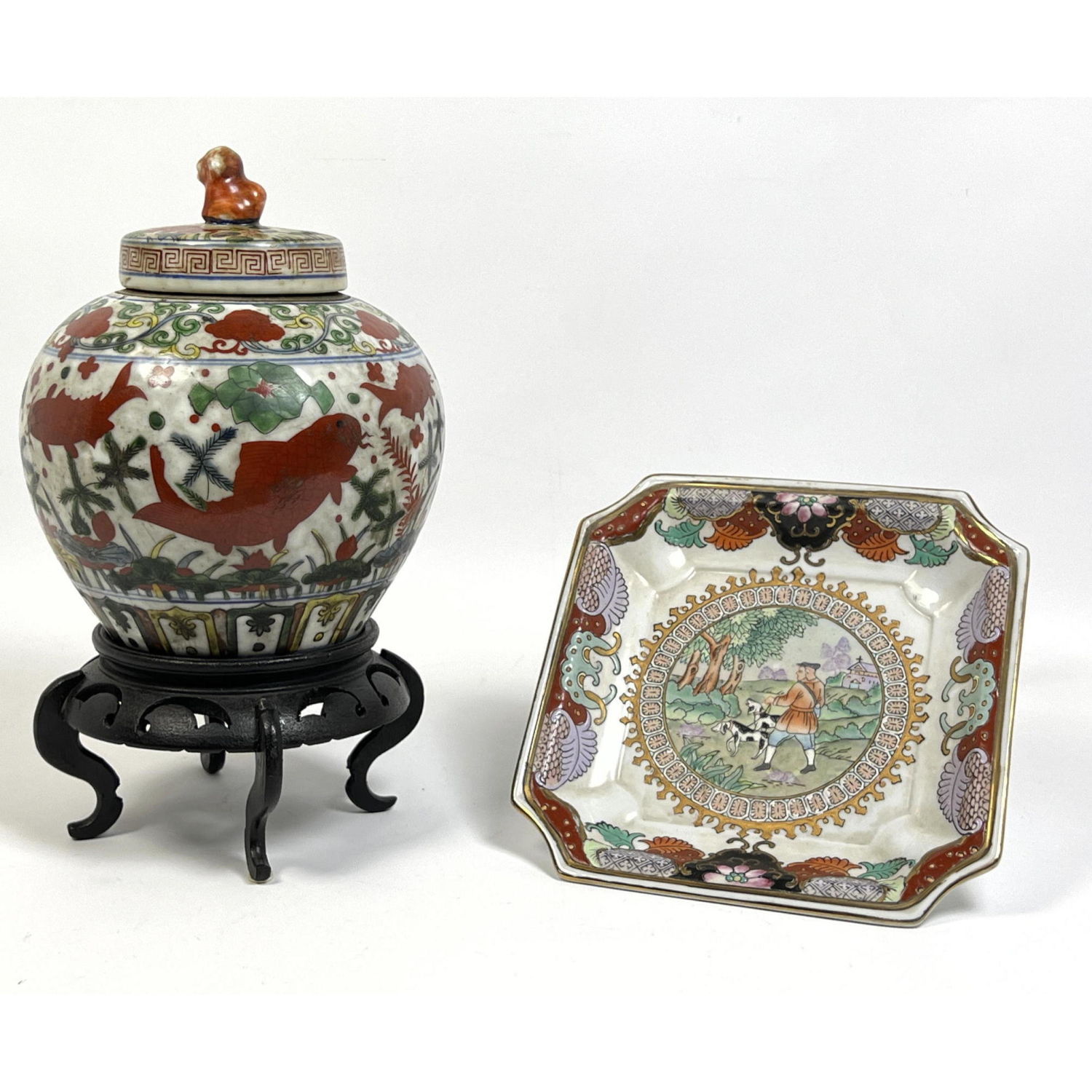 Appraisal: Pc Chinese Porcelain Ginger Jar and plate Dish H x