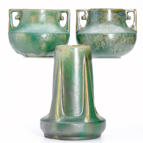 Appraisal: FULPER Three vases in Cucumber Matt green glaze Hairline to