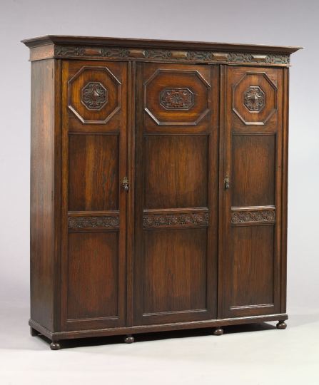 Appraisal: Large English Oak Jacobean Revival Triple-Door Armoire ca the front