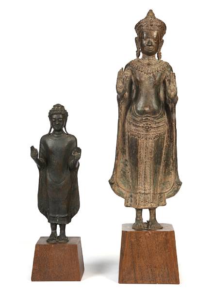 Appraisal: Two Southeast Asian standing figures of Buddha one in Khmer