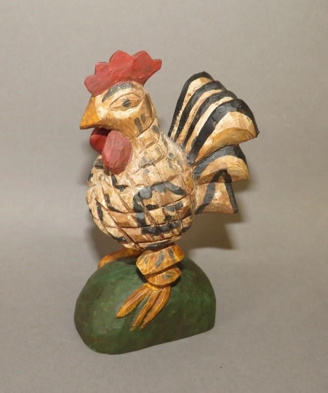 Appraisal: FOLK ART SCHIMMEL-TYPE CHIP CARVED PAINTED ROOSTca contemporary small size