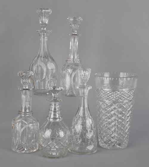 Appraisal: Five colorless glass decanters together with a vase tallest -