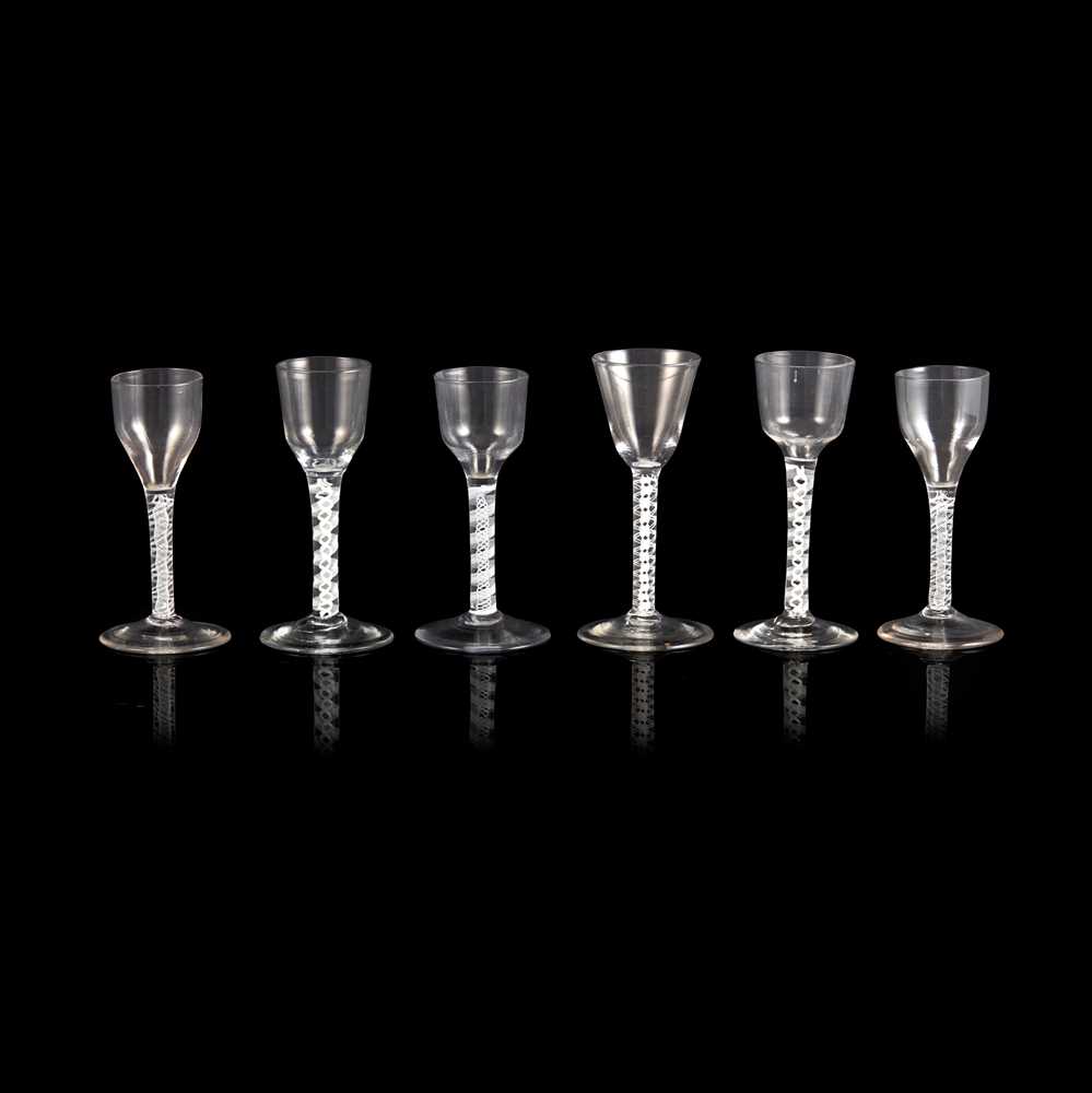 Appraisal: SIX GEORGIAN OPAQUE TWIST WINE GLASSES MID-LATE TH CENTURY with