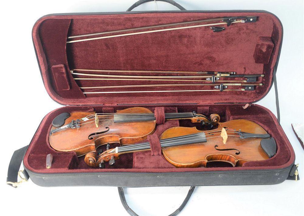 Appraisal: Two Student Violins together with four bows one labeled Glasser