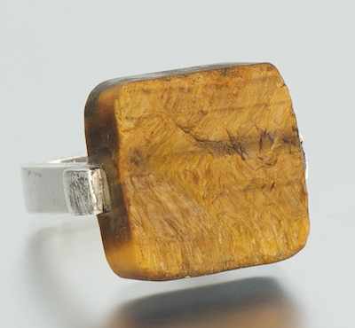 Appraisal: A Danish Modernist Sterling Silver and Tiger Eye Chunk Ring