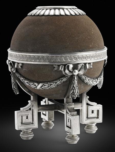 Appraisal: A Faberg silver-mounted sandstone vesta-holder Moscow late th century the