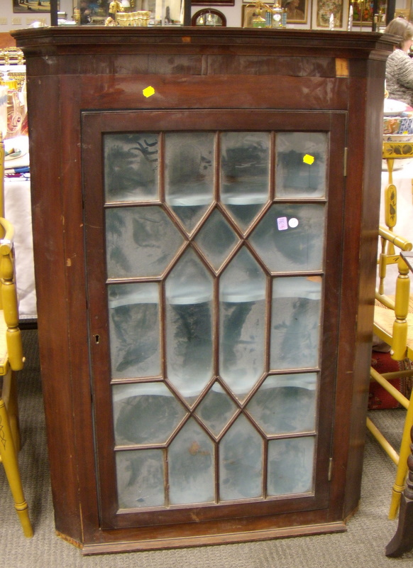 Appraisal: Georgian Glazed Mahogany and Mahogany Veneer Corner Wall Cabinet the