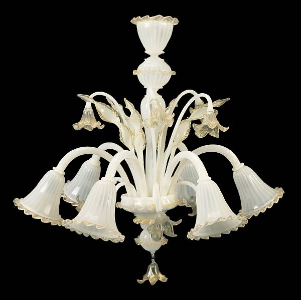 Appraisal: A Murano white and gold glass six light chandelier late