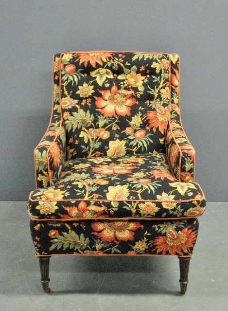 Appraisal: - Ralph Lauren club chair with floral upholstery and turned