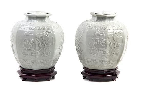 Appraisal: A Pair of White Glaze Vases Height inches A Pair