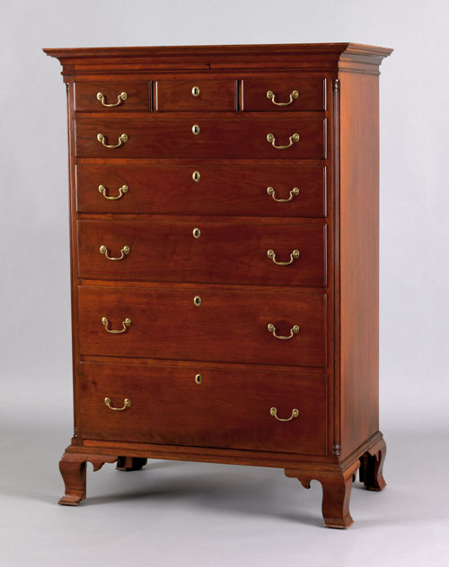 Appraisal: Pennsylvania Chippendale walnut tall chest ca the molded cornice over