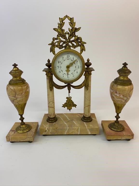 Appraisal: French gilt and marble -piece clock set th c h