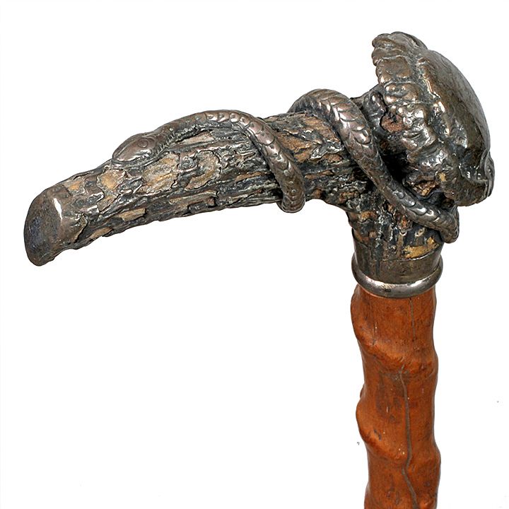 Appraisal: Snake Silver Antler Cane Ca - A massive stag handle