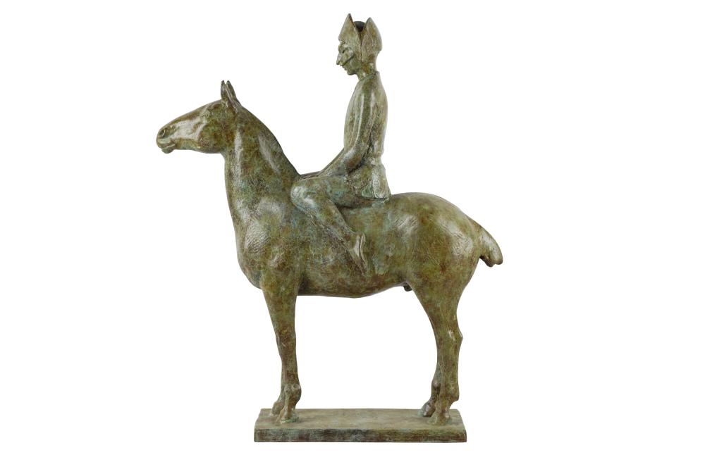 Appraisal: BARBARA BERETICH - FIGURE ON HORSEBACKbronze with variegated green and