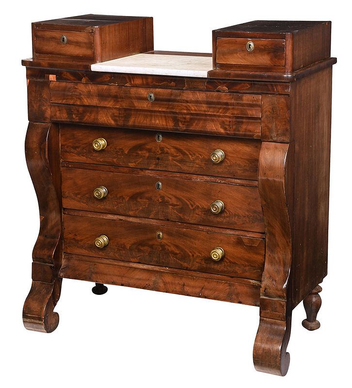 Appraisal: Classical Figured Mahogany Dresser American circa figured veneers throughout dovetailed