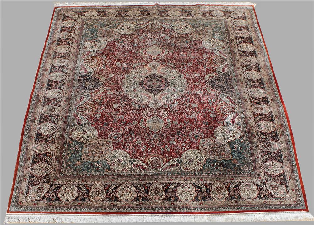 Appraisal: LARGE HEREKE ISTAN SILK RUG central medallion with drops ornate