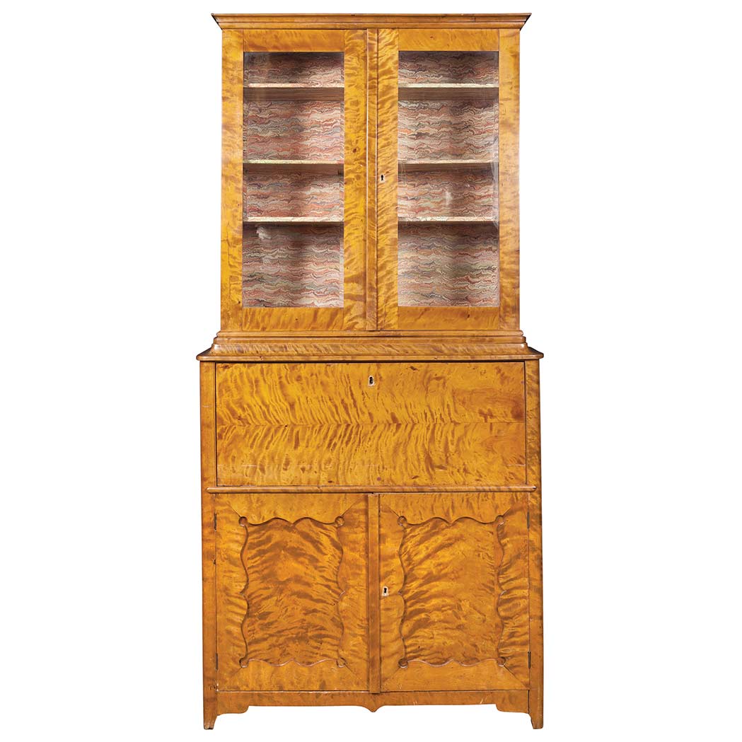 Appraisal: Northern European Maple Secretaire Bookcase Cabinet th Century In two