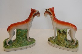 Appraisal: PAIR OF STAFFORDSHIRE WHIPPETS WITH HAIRS