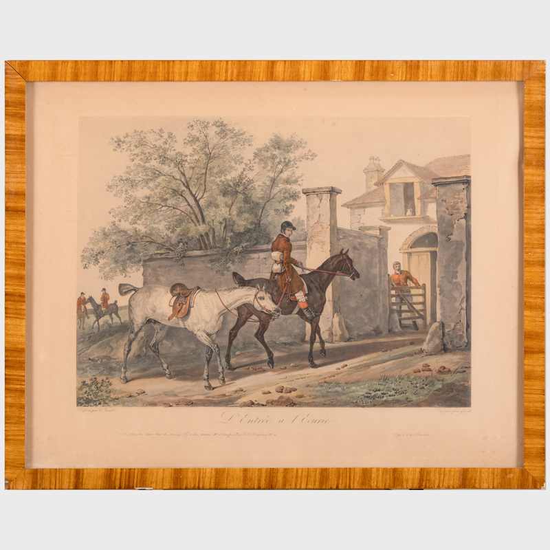 Appraisal: AFTER CLAUDE VERNET - L'ENTR E L'ECURIE Engraving with hand-coloring