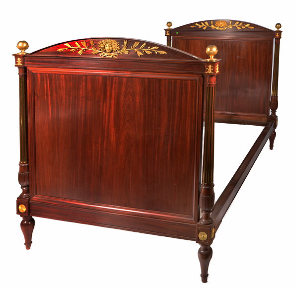 Appraisal: A TH CENTURY FRENCH MAHOGANY ORMOLU MOUNTED SINGLE BED the