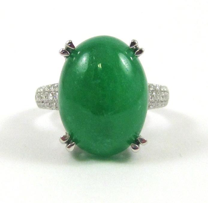 Appraisal: GREEN JADE DIAMOND AND WHITE GOLD RING The k white