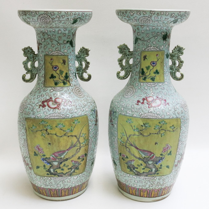 Appraisal: A PAIR OF CHINESE PORCELAIN VASES each featuring dark yellow