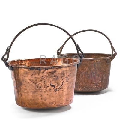 Appraisal: COPPER APPLE BUTTER KETTLES Two th th c Larger x