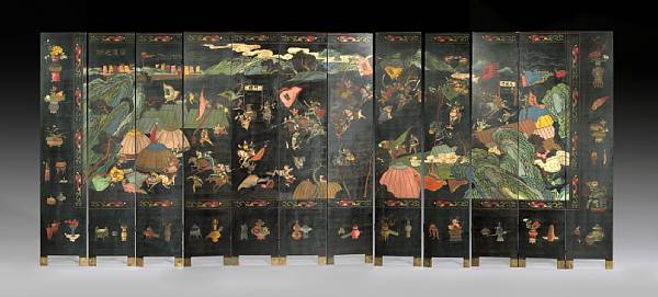 Appraisal: A Chinese coromandel twelve fold screen Decorated with a continuous