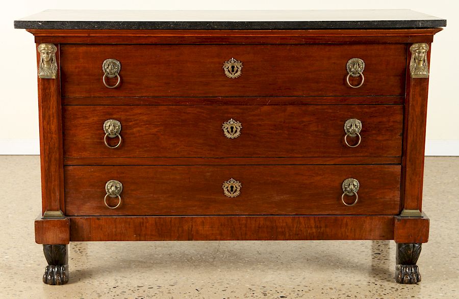 Appraisal: TH C EMPIRE STYLE MAHOGANY MARBLE TOP COMMODE A nineteenth