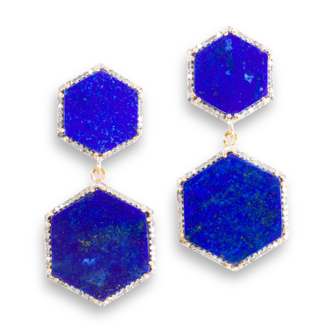 Appraisal: A PAIR OF LAPIS LAZULI AND DIAMOND EARRINGS A pair